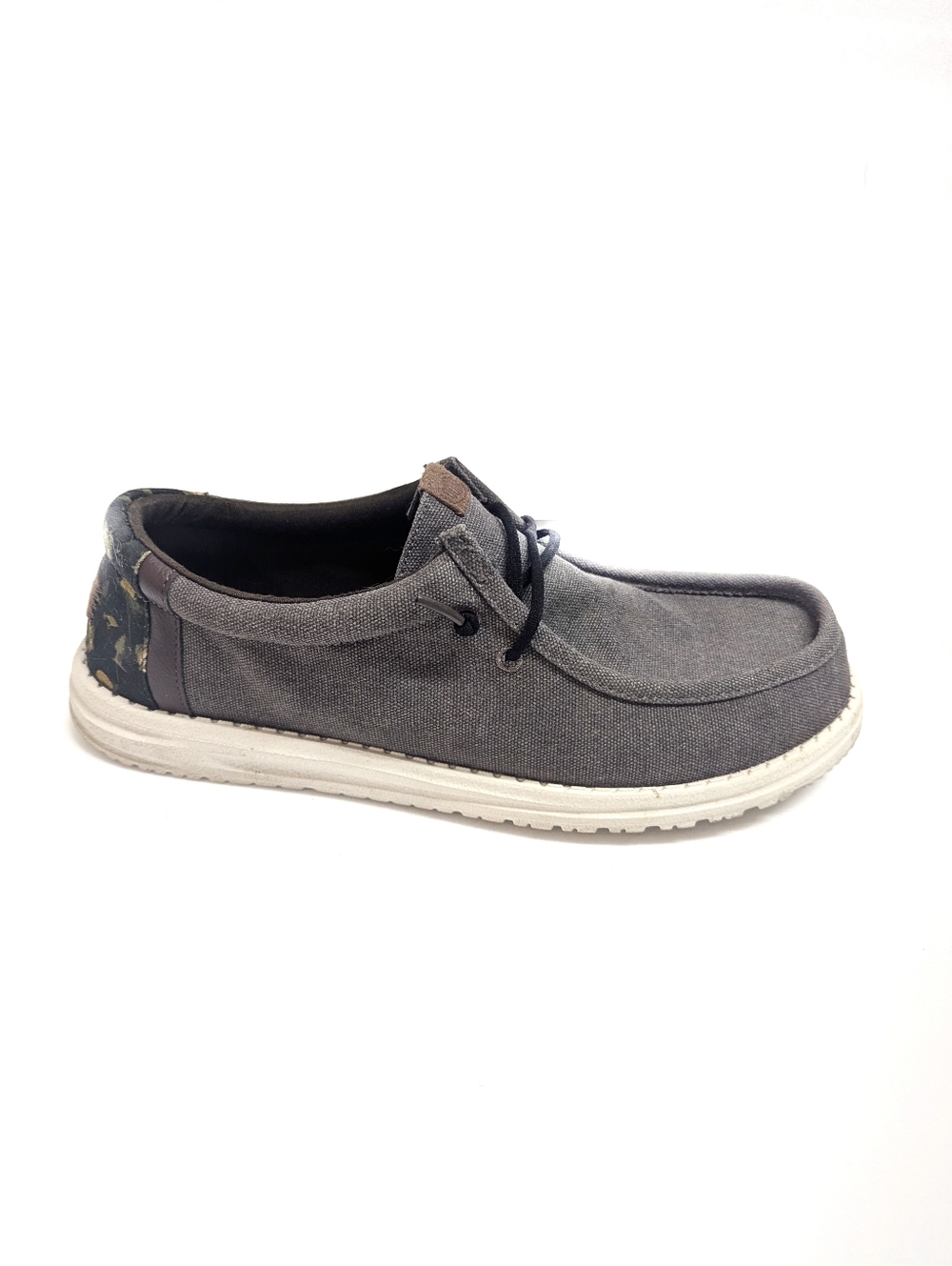 Hey Dude Wally Gray Canvas Slip-On with Bass Fishing Heel Size 13